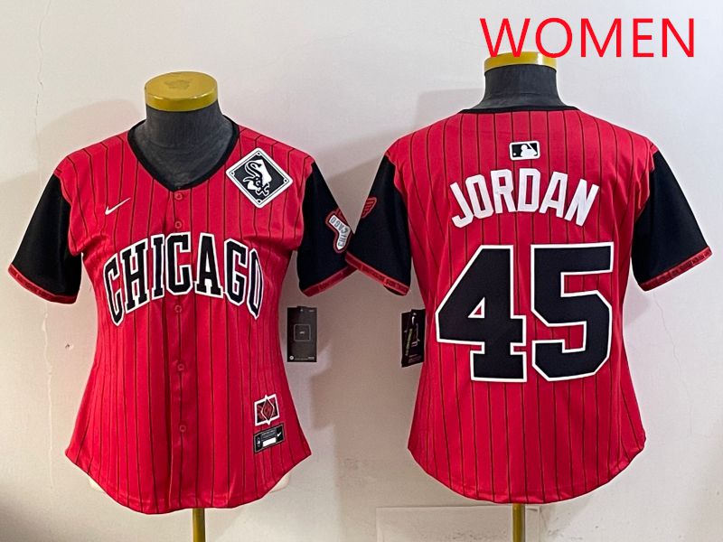 Women 2025 Chicago White Sox #45 Jordan Red Joint Name Nike MLB Jersey style 14->women mlb jersey->Women Jersey